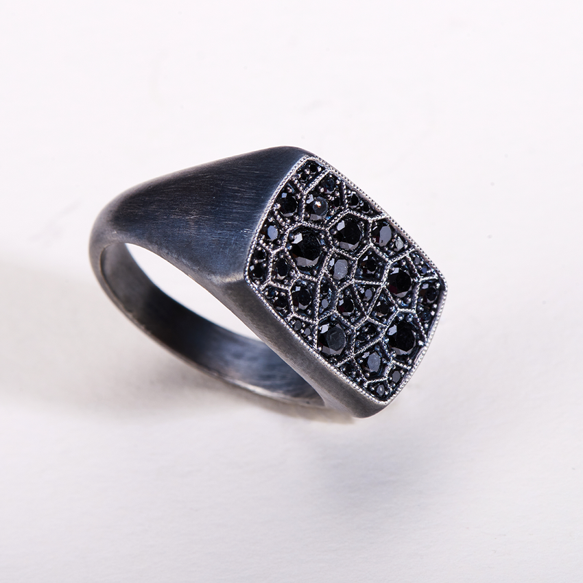 Black Rectangular Euphrates Turtle Ring - Delondra