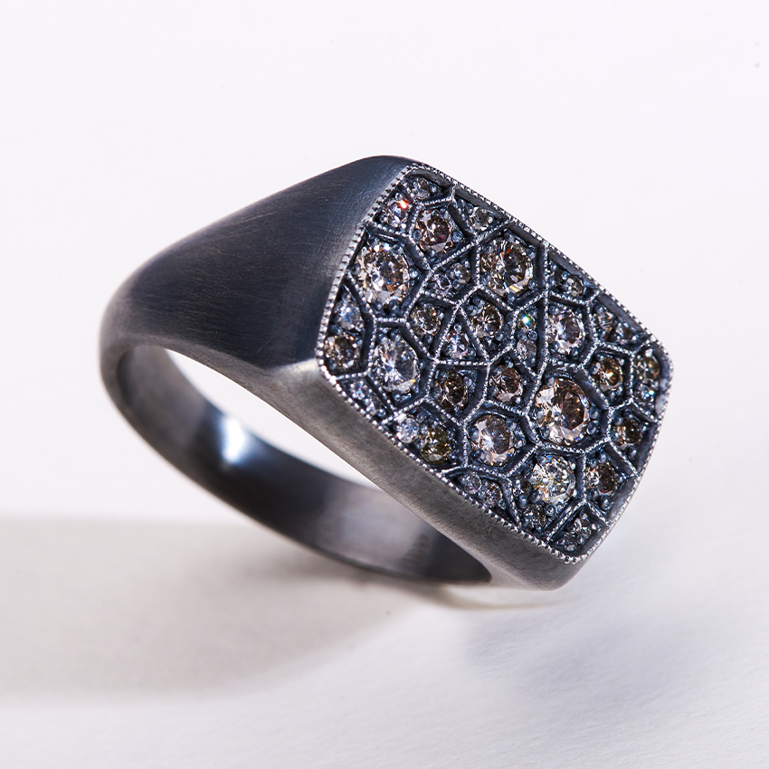 Grey Rectangular Euphrates Turtle Ring - Delondra