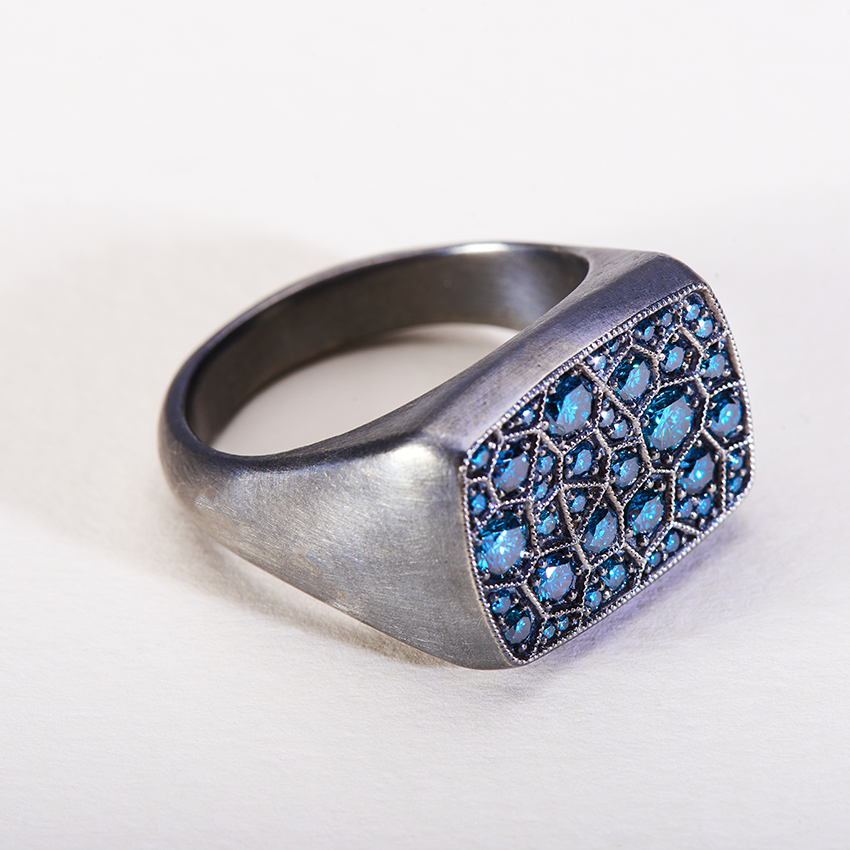 Blue Rectangular Euphrates Turtle Ring - Delondra