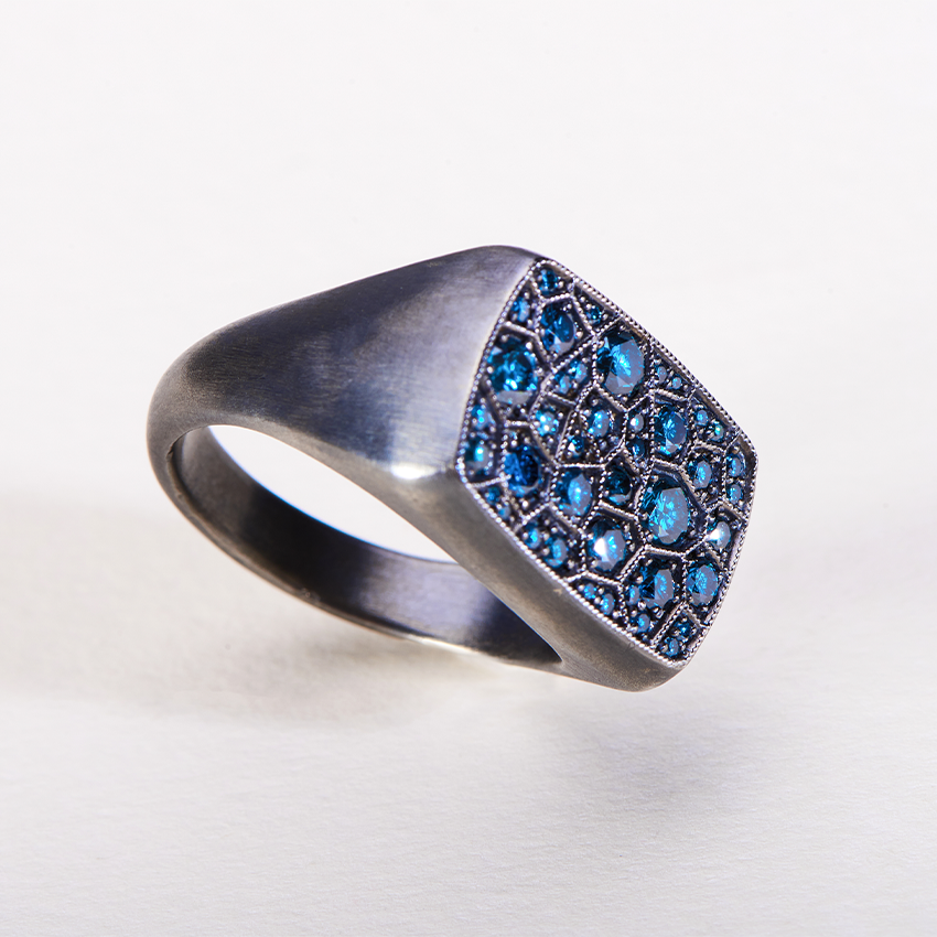 Blue Rectangular Euphrates Turtle Ring - Delondra