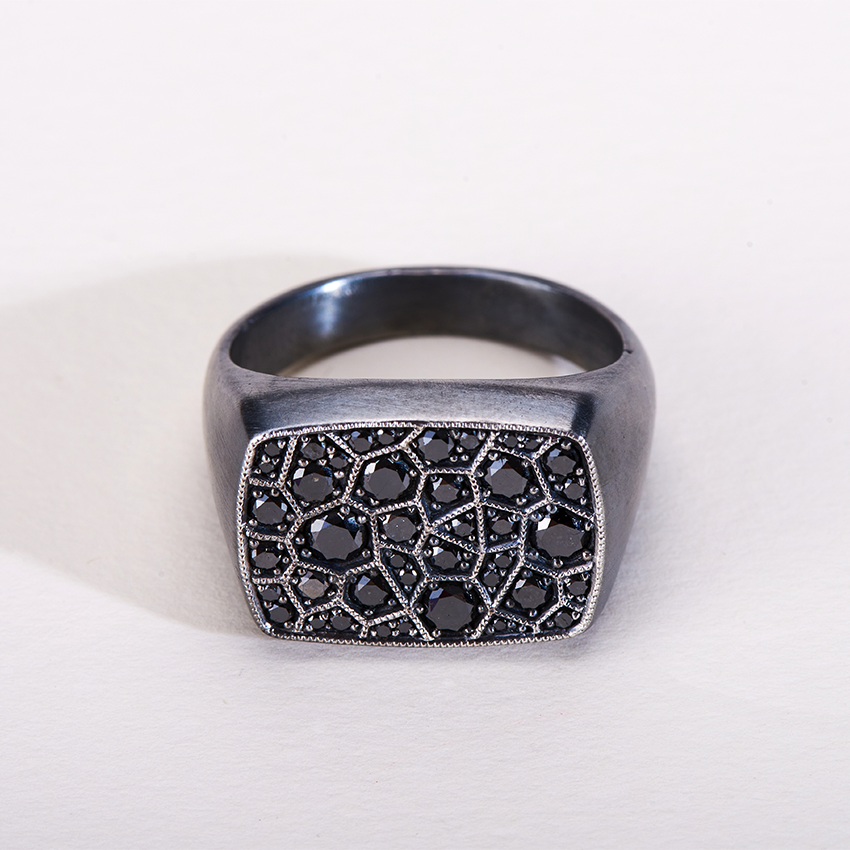 Black Rectangular Euphrates Turtle Ring - Delondra